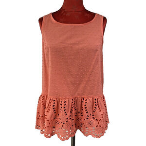 Adyson Parker Sleeveless Peachy Coral Top Size S Eyelet Peplum Casual Shirt